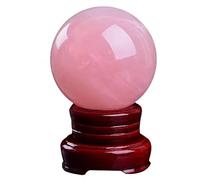 Rose Quartz Crystal Ball with Stand Stone Polished Crystals Ball for Divination Home Office Decor, Crystal ball-110mm