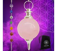 Rose Quartz Crystal Dowsing Pendulum - Universal Dowsing Pendulum with 7 Chakra Chain [Lifetime Satisfaction Guaranteed] (Rose Quartz b)