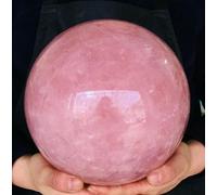 Rose Quartz Crystal Gemstone Ball Divination Sphere Sculpture Figurine with Wood Stand Feng Shui Aura Home Desk Decor Crafts,100mm/3.9in Gemstone Stone