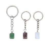 Rose Quartz Crystal Keychain, 3Pcs Crystal Stones Handmade Keyrings Healing Stone Keyring for Men Women Lucky Charm Healing Gemstone Pendant Necklace Pendulum Jewellery Gifts for Women(Square)