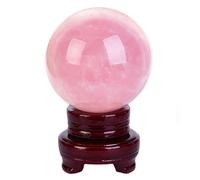 Rose Quartz Crystal Sphere Ball Ornament with Wood Stand for Decoration, Scrying Mirror, Feng Shui,200mm