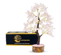 Rose Quartz Crystal Tree of Life - Handmade Gemstone Bonsai 300 Natural Beads on Golden Wire & Wooden Base - Reiki, Meditation & Feng Shui Décor - Spiritual Gift for Love, Peace, Women, Mum & Home