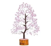 Rose Quartz Crystal Tree of Life - Handmade Gemstone Bonsai with 300 Beads on Silver Wire & Wooden Base - Reiki Heart Chakra Healing Tree for Love, Peace & Positivity - Gift for Women & Home Décor