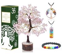 Rose quartz Crystal Tree of Life with Bracelet & 2 Pendants Feng Shui Gem Tree Decor Healing Crystals Spiritual Pink Gifts for Cute Home Room & Desk Decor, Gifts for Women, Girlfriend, Her & Sister