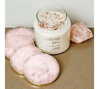 Rose Quartz Decor Coaster, Natural Pink Crystal Round Coasters Gold Edge Set of 4 (Round 3.5''-4)