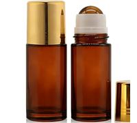Rose Quartz & Green Stone 50ml Large Amber Glass Roll on Bottles with Natural Crystal Roller Balls for Essential Oils, Refillable Empty Deodorant Containers for Travel (Green Stone & Tiger Eye)