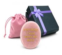 Rose Quartz Healing Crystal Worry Stone, Pocket Keepsake for Women | Positive Affirmation Gifts for Her, Mindfulness Gift with Gold Message, Velvet Pouch & Gift Box for Birthday and Friendship