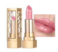 Rose Quartz Metallic Pale Pink Lipstick, Buildable, High-Pigment Lip Stick, Fine Pearlescent Shimmer Reflects Light From Different Angles, Gold-Tone Lip Stick Case, Long Lasting Lipstick Pink