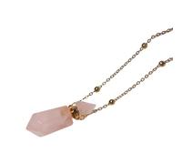 Rose Quartz Pendant Necklace for Women Girls Essential Oil Diffuser Crystal Gemstone Pendulum Perfume Bottle with 18K Gold Plated Long Chain 27" Pendulum Pendant