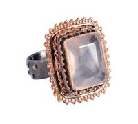 Rose Quartz Rectangle Pink Gemstone Ring 925 Sterling Silver Black Rhodium Rose Gold Plated Faceted Bezel Set Statement Cocktail Jewelry for Women X1/2,68(21.60)