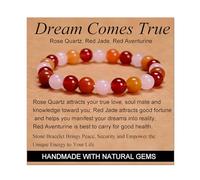 Rose Quartz Red Jade Red Aventurine - Dream Comes True - Handmade Handmade Yoga Stretch Elastic Bracelet Natural Stone Crystal Healing Power Energy Gifts for Unisex Adult 8mm