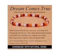 Rose Quartz Red Jade Red Aventurine - Dream Comes True - Handmade Handmade Yoga Stretch Elastic Bracelet Natural Stone Crystal Healing Power Energy Gifts for Unisex Adult 4mm