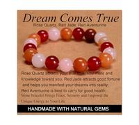 Rose Quartz Red Jade Red Aventurine - Dream Comes True - Stretch Elastic Bracelet Natural Stone Crystal Healing Power Energy Gifts for Unisex Adult 10mm