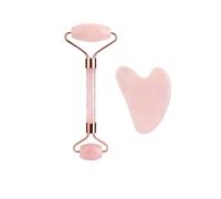 Rose Quartz Roller and Gua Sha Set Pink Jade Face Roller and Gua Sha Stone Anti Aging Face Rollers for Women Girls Men’s Skincare Facial Neck and Body Relieve Facial Tension