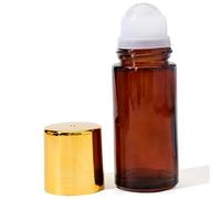 Rose Quartz Roller Ball Bottle, 50ml Rose Quartz Roller Bottle, Refillable Amber Glass Ball Applicator With Golden Cap For Essential Oils (white), applicator