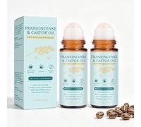 Rose Quartz Roller Ball Bottle Organic Frankincense Castor Oil, 1.7oz Cold Pressed Massage Oil for Skin Detox & Stretch Marks (2Pcs)