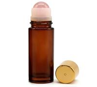 Rose Quartz Roller Bottle 2PCS 50ml - Refillable Glass Roll On Bottle for Essential Oils, Brown Glass Rollerball Bottles with Metal Cap