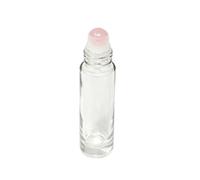 Rose Quartz Roller Bottles for Essential Oils - 10ml Refillable Amber Glass Roll on Bottle with Natural Crystal Roller Ball, Leak-Proof, Perfect for Perfume, Fragrance & Aromatherapy (1PC)