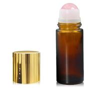 Rose Quartz Roller Bottles for Essential Oils,Refillable Leak-Proof 50ml Empty Amber Glass Roll on Bottle,with Natural Crystal Roller Ball for Essential Oils,Perfect for Perfume,Fragrance Aromatherapy