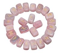 Rose Quartz Rune Stones Tumbled Engraved Lettering Crystal Set for Wicca Crystals Healing Chakra Reiki - Pink