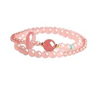 Rose Quartz Strawberry Quartz Double Wrap Bracelet 6mm 4mm Pink Healing Crystal Adjustable Bangle Jewelry Gift for Women Girls (6mm-4mm double circle)