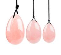Rose Quartz Yoni Eggs, June&Ann Set of 3 Drilled Natural Chakra Healing Yoga Exercise Eggs with String Massage Stones Ben Wa Ball for Women to Train Pelvic Muscles Kegel Exercise