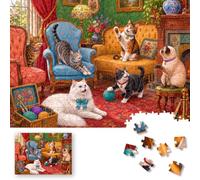 ROSE RAIN Cat 500 Piece Jigsaw Puzzle for Adults Dust-Free Thick Board | Double-Sided Jigsaw Puzzle with colorful vintage cat art for a challenging build, relaxation, family time, and a Fun Gift.