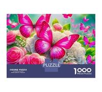 Rose Recycled Cardboard 1000 Pieces Jigsaw Puzzle for Butterflies Roses Teenagers Classic Educational Games Decoration 52x38cm/1000pcs