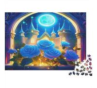 Rose Recycled Paper Blue Roses in Castle Under Full Moon Jigsaw Puzzle Decorative Gift for Kids 38x26cm/1000pcs