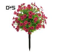 (rose red, 1pc) Artificial Topiary Ball Tree Faux Greenery Shrub with Flowers UV Resistant Fake Plants with Ground Spike for Outdoor Indoor Garden Porch Decor