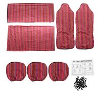 (Rose Red) 7pcs 5 Seaters Car Seat Covers Protector Cushion Front Rear Linen for Universal Car SUV Trucks