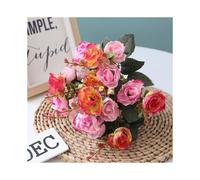(Rose Red) Artificial 21 Heads Silk Flowers Rose Bunch Bouquet Wedding Home Decor Outdoor