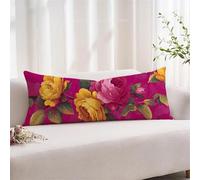 Rose Red Body Pillow Cover 72"x96" Flower Cushion Covers Velvet Pillow Cases with Zipper Closure for Long Pillows, Soft Bolster Pillowcase, Rectangle Cushion Covers for Couch, Bed, Room Decor xz-875