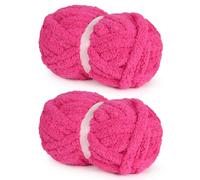 Rose Red Chunky Chenille Yarn for Easy Crocheting Hand Arm Knitting, Super Bulky Soft Plush Warm Fluffy Yarn for Blankets, Large Thick Chenille Yarns for Beginners (2 PCS, 28yds/8oz Each)
