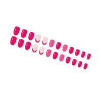 Rose Red French Tip False Nails 24Pcs Glossy Oval Bows ABS