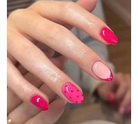 Rose Red French Tip False Nails 24Pcs Glossy Oval Short Press On With Dots Lace & Bows Design Quick Application False Nail Set