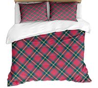 Rose Red Green Grid Diamond Retro Simple Art Pattern Duvet Cover 260X220Cm & 2 Pillowcases, 3 Pcs Ultra Soft Luxury Microfiber Bedding Set Digital Print Quilt Cover Set, Bedroom Single Double King