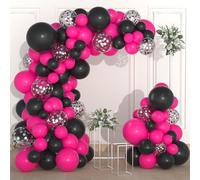 Rose Red Hot Pink and Black Balloon Garland Arch Kit - Rose Red Hot Pink Black Balloons Silver Confetti Balloons for Girls Hot Pink Birthday Baby Shower Graduation Bachelorette Party Decoration