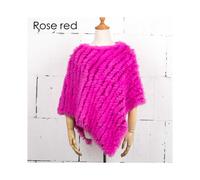(Rose red, One Size) Women Knit Rabbit Fur Shawl Poncho Cape Robe Tippet Wrap Female Girl Warm Coat Jakcet CK701