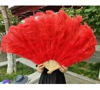 Rose Red Ostrich Feather Fan 13Bone Feather Folding Fan 100CM 130CM for Dance Carnival Wedding Party Stage Performance-red-Big Fan 1Pcs