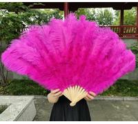Rose Red Ostrich Feather Fan 13Bone Feather Folding Fan 100CM 130CM for Dance Carnival Wedding Party Stage Performance-Rose red-Big Fan 2Pcs
