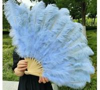 Rose Red Ostrich Feather Fan 13Bone Feather Folding Fan 100CM 130CM for Dance Carnival Wedding Party Stage Performance-Light Sky Blue-Big Fan 1Pcs