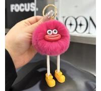 (Rose red, Rex rabbit plush ball) Cute imitation Rex rabbit fur big mouth small coal briquettes car keychain pendant Korean plush school bag pendant gift