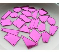 Rose Red Sew on Acrylic Mirror,Acrylic Sew on Rhinestones Flat Back Sew-on Stone,DIY Pink Sew On Acrylic Mirror Pieces (Rose Red, Mix Shapes)