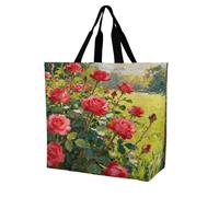 Rose Red Under The Golden Glow Grocery Bag Reusable One Shoulder Shopping Bags Portable Large Capacity Plain Bag Lightweight Purse Women Shoulder Bags for Shopping Grocery Beach