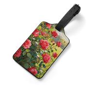 Rose Red Under The Golden Glow Luggage Tags for Suitcases, PU Leather Travel Baggage Tags with Stainless Steel Loops Privacy Name ID Cards, Waterproof Travel Essentials for Cruise, Airport, Business