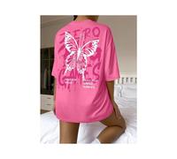 (Rose Red-X1500-S0093, XXXL) Graphic & Letter Print Crew Neck T-Shirt Women Cotton Plus Size Tshirts Hip Hop Breathable Streetwear Soft Casual Short Sleeve