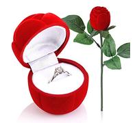Rose Ring Box,Flower Heart Engagement Ring Box,Red Rose Shape Rings Boxes Valentine's Day Jewelry Earring Proposal Rings Case