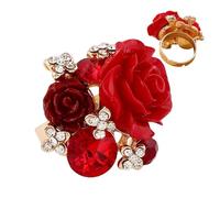 Rose Ring Women - Adjustable Promise Statement Flower Wrap Ring, Elegant Floral Exaggerate Bloom Jewelry, Durable Fashion Finger Band | Gift Mother Wife Girlfriend Girls Valentine Wedding Daily