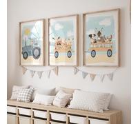 Rose Rowan Design Farm Nursery Wall Prints For Boys Room, Set Of 3 Farm Nursery Wall Art, Farm Animal Pictures, Playroom Farm Theme Décor - Farm Tractor, 11x14 inch